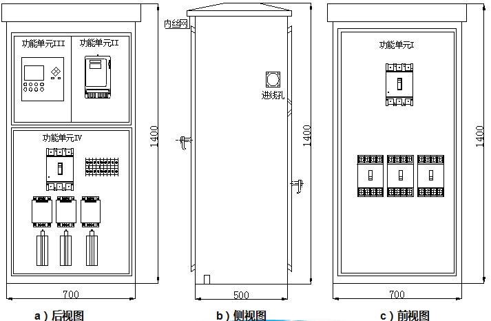 标准型智能配电箱外形尺寸图(立式)(单位:mm) 注:100kva/225a,125